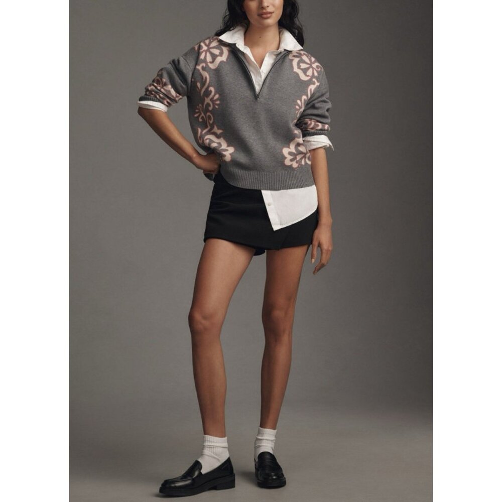 Anthropologie Montana Mock Neck Sweater Maeve Half Zip Up Grey Pink Womens XS - Picture 11 of 11